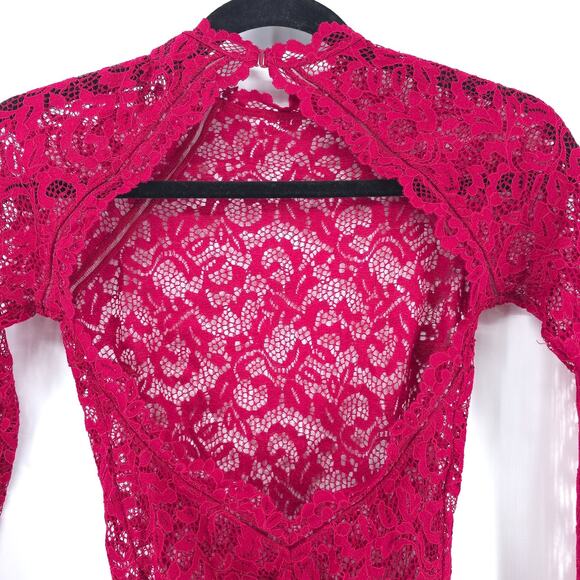 Victoria Secret Coquette Mock Neck Red Lace Unlined Bodysuit Snap Closure XS - Picture 9 of 15
